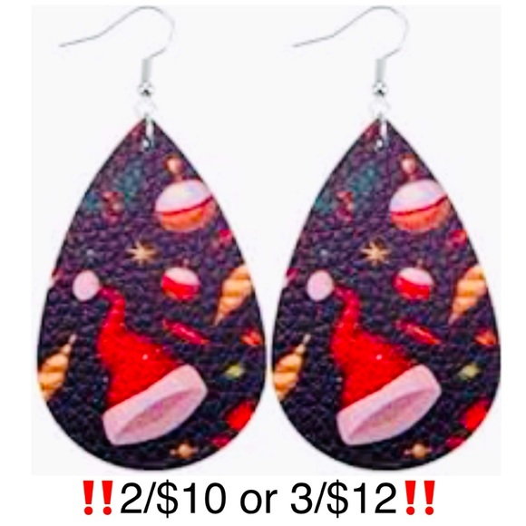 Faux Leather Teardrop Christmas Earrings - Picture 1 of 7